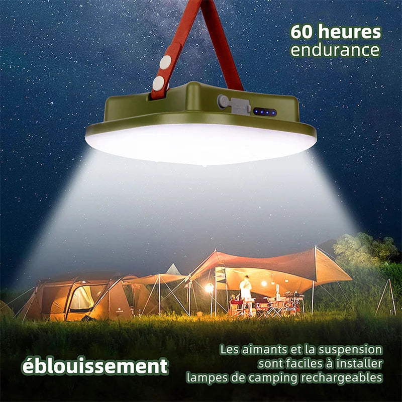 lampe camping rechargeable vert olive aimantée moderne usb type