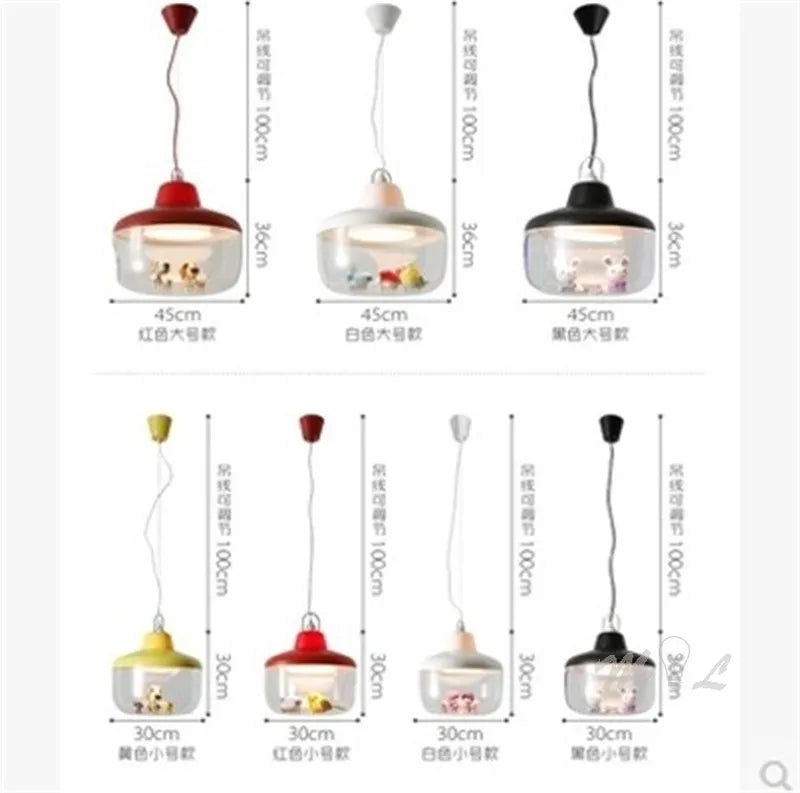 pendants led suspension chambre salon original oiseaux enfants dinosaures abatjour transparent Blanc