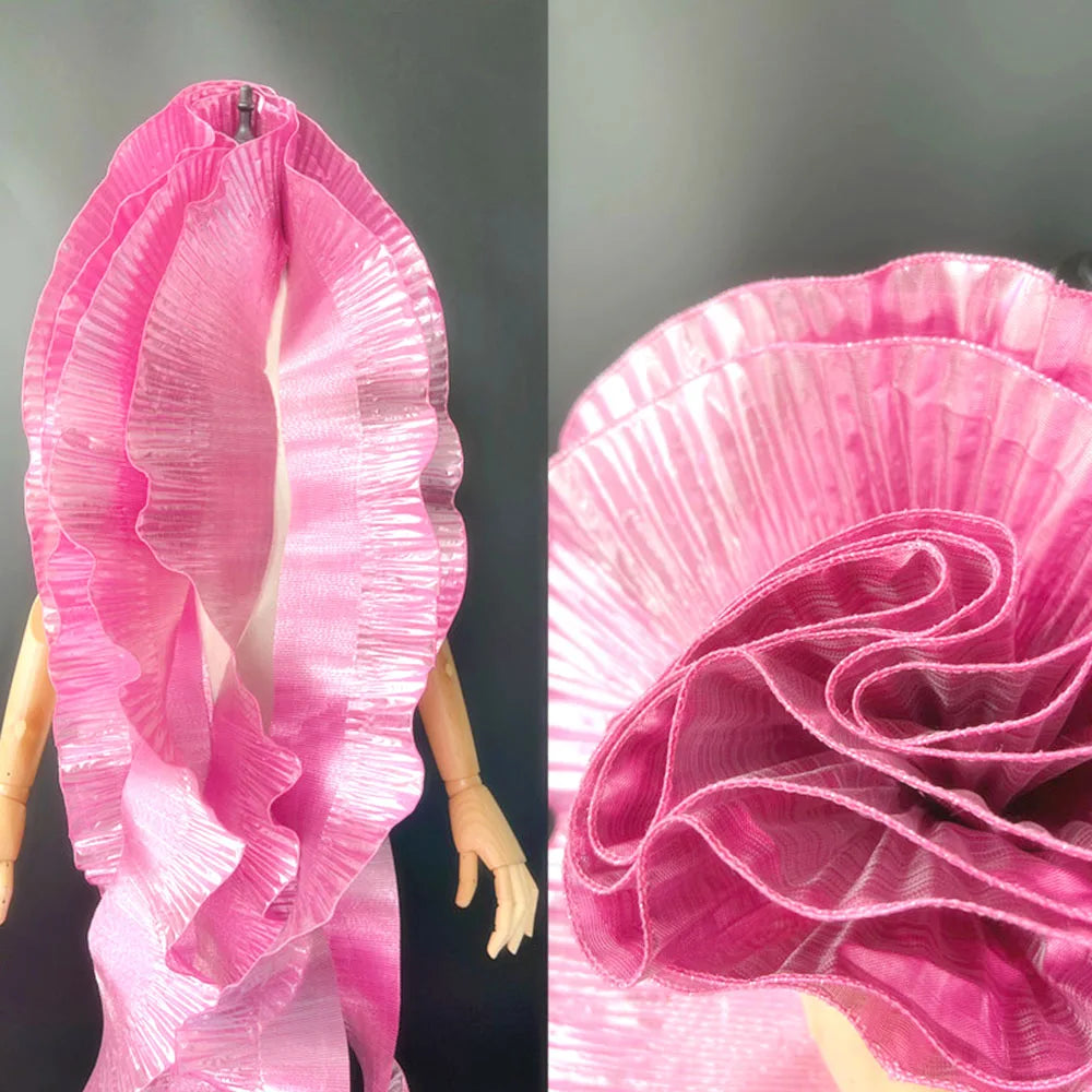 ruban plissé polyester opacité bleu clair rose vert noir texturé mariage décoration élastique