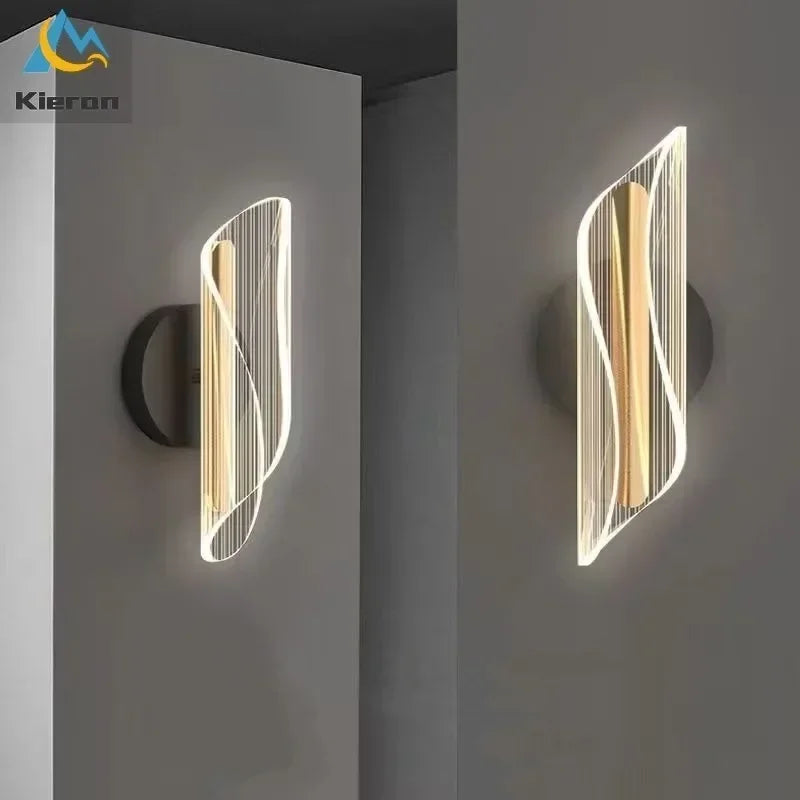 lampe murale moderne blanc doré éclairage cuisine salle manger fixée mur lignes ondulées