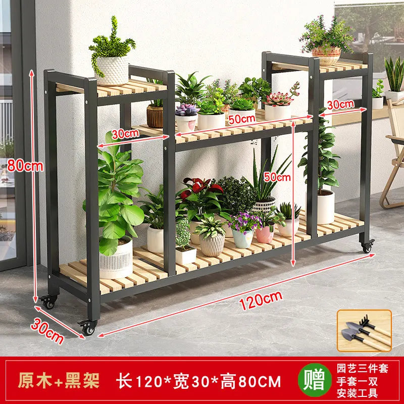 support plantes moderne niveaux gris métallique bois naturel assemblage facile