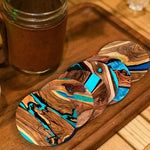coasters bois naturel moderne 10cm marron bleu turquoise décoration table maison respectueux environnement