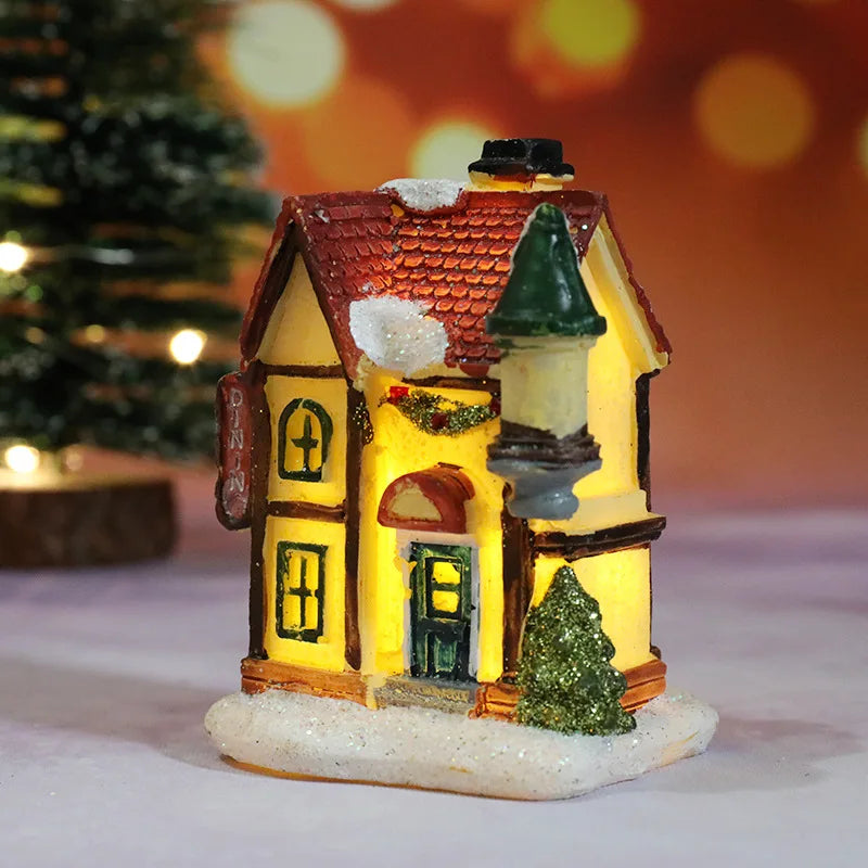décorations noël miniatures maison guirlandes lumineuses bric rouge noir blanc vert