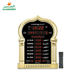 horloge numérique or islamique arche décorative motifs géométriques fixations murales affichage calendrier perpétuel alarme