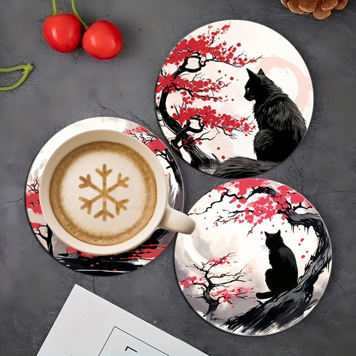 coasters bois chats dessins moderne artistique noir blanc rouge vert bleu abstrait domestique cuisine