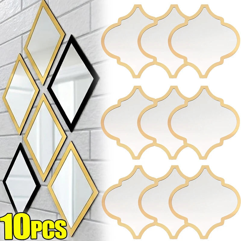 miroirs adhésifs géométriques modernes noirs dorés salle bain couloir décoration brillante ornementnels autoadhésifs