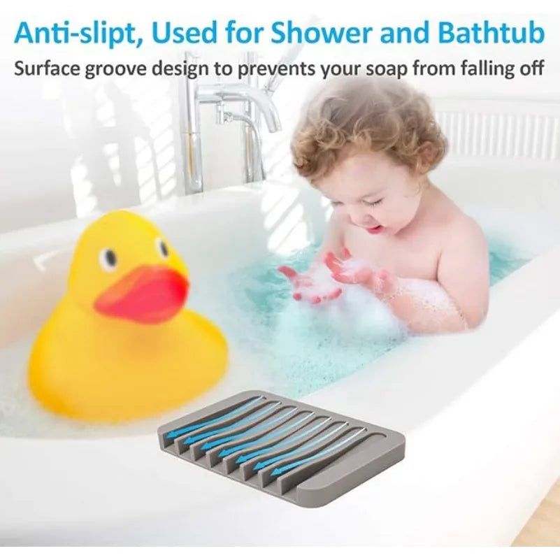 support savon silicone blanc gris rayures moderne facile nettoyer douche salle bain