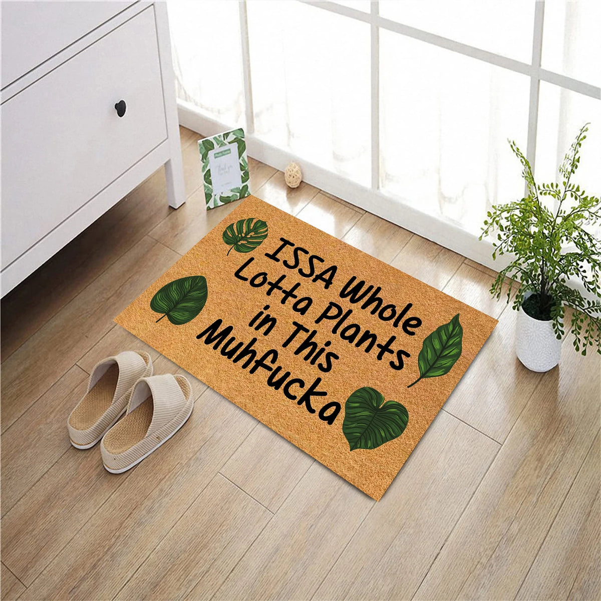 tapis d'entrée marron feuilles vertes antidérapant résistant antibactéries moderne extérieur sol porte