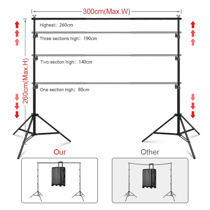 support fond photo noir lisse moderne clips tringles sac transport 300cm 260cm photo studio