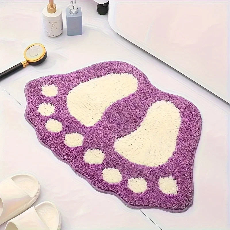 tapis bain empreinte pieds vert rose marron gris texture poilue granuleuse antidérapant machine lavable