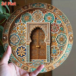 plaque décorative or vert bleu marron ornements floraux géométriques art marocain artisanal aluminium classique