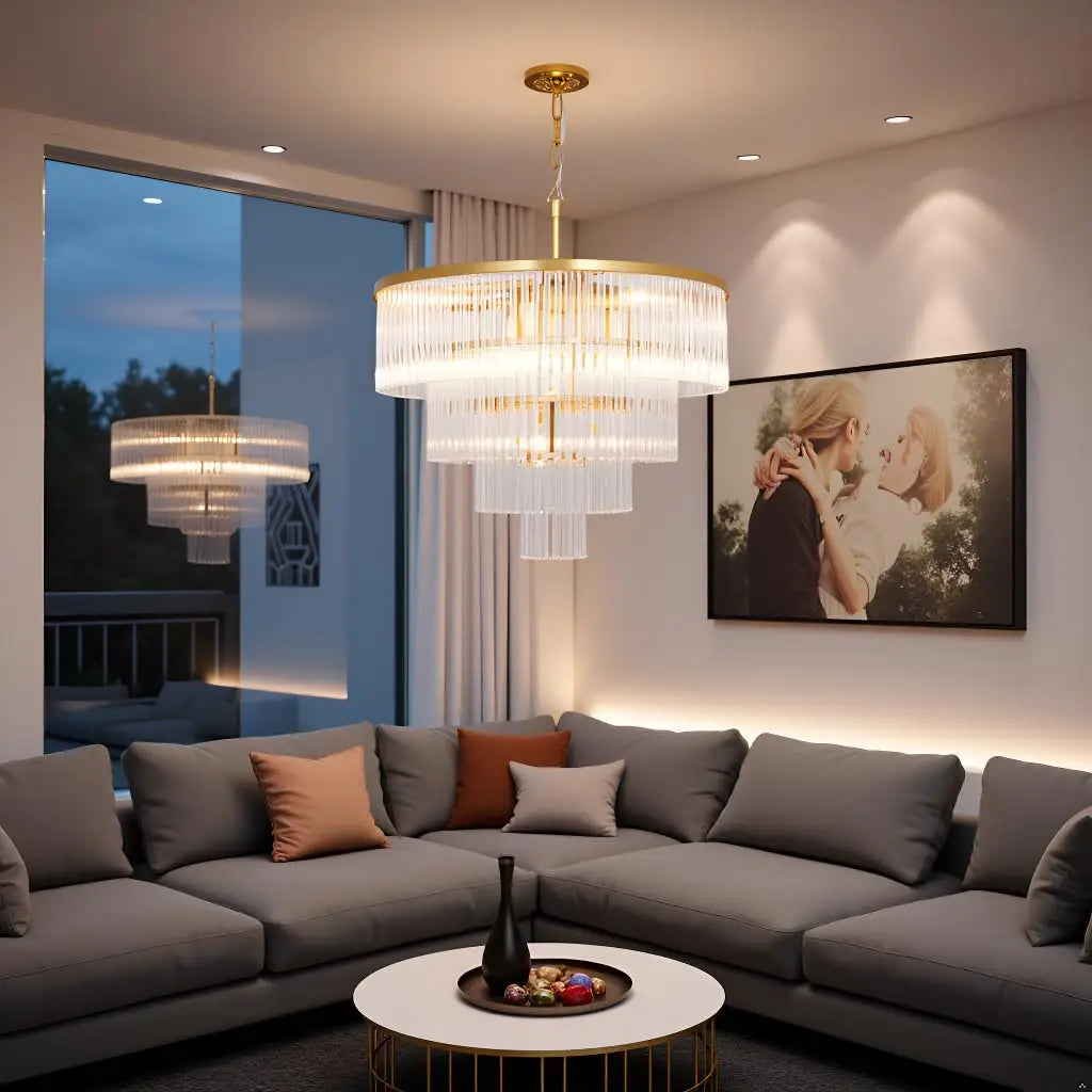 lustre suspension moderne cristal strass doré blanc luminaire salon salle manger élégant