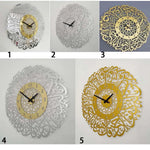 horloge murale moderne or blanc calligraphie islamique géométrique opaque 30cm diamètre fixée