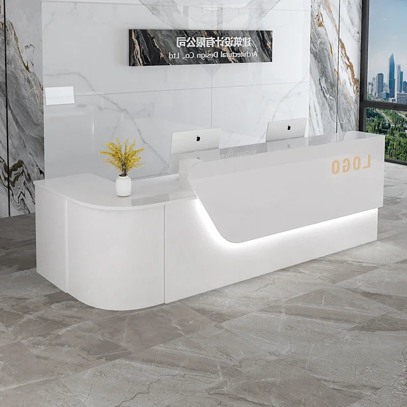 comptoir accueil moderne blanc tiroirs rangement mobilier commercial luxe minimaliste