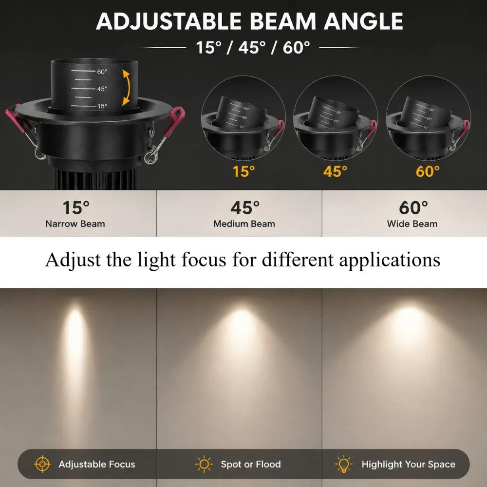 spot led noir réglable angle faisceau 15 45 60 modernes clips ressort 7w
