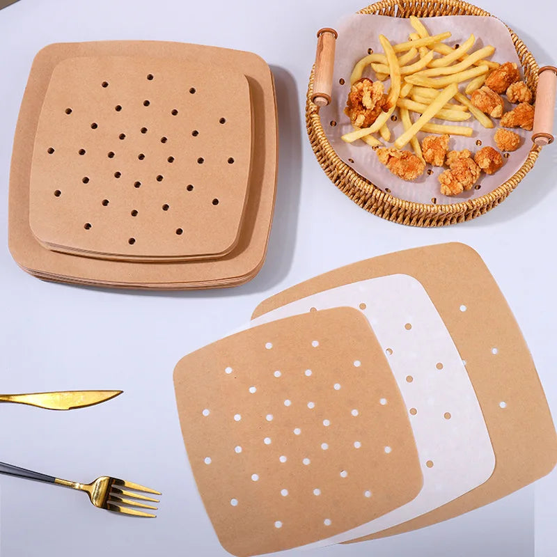 papier cuisson perforé marron clair antiadhésif absorbant huile air fryer baking paper steamer cuisine
