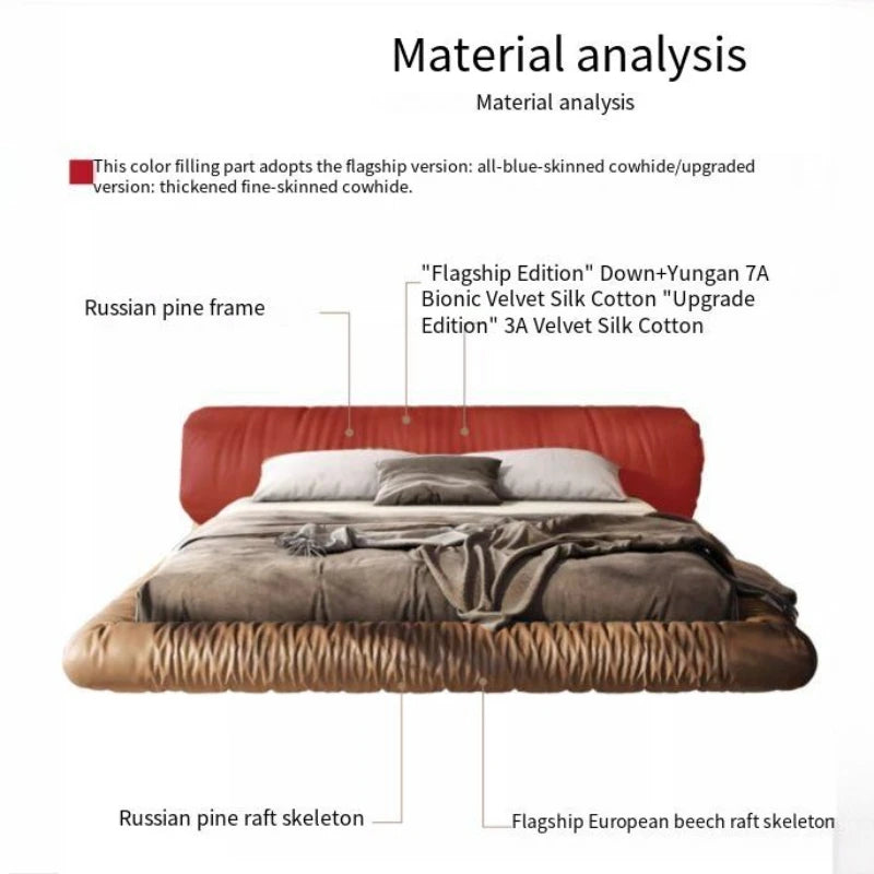 lit marron clair minimaliste simili cuir bois oreiller coussin carré king size queen size