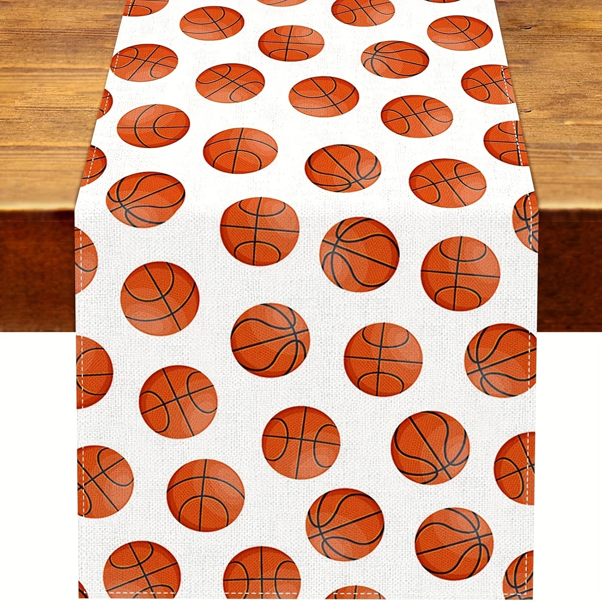 nappe rectangulaire basketball motifs ballons blanc moderne décoration maison festive orangée marron