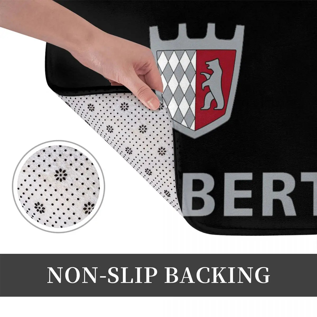 tapis bain antidérapant adhésif moderne noir gris rouge blanc motifs fleurs ours