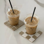 coasters verre résistant chaleur carreaux géométriques couleur rouge vert beige bleu noir jaune rose