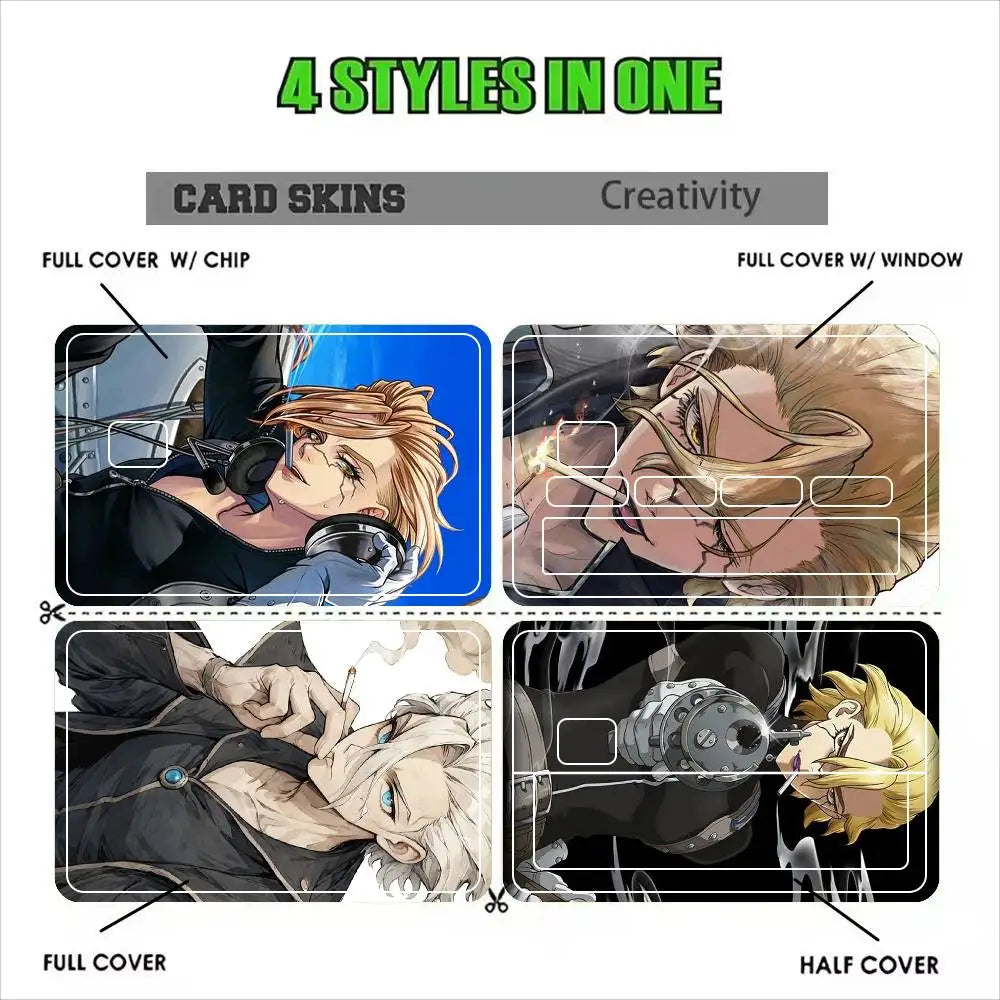 autocollant carte bancaire imperméable réutilisable personnage anime stanley snyder dr stone bleu noir