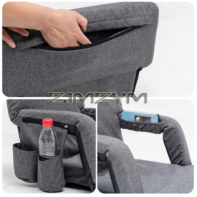 fauteuil pliable moderne gris tissu uni portable poches appui tête adjustableextérieurcamping