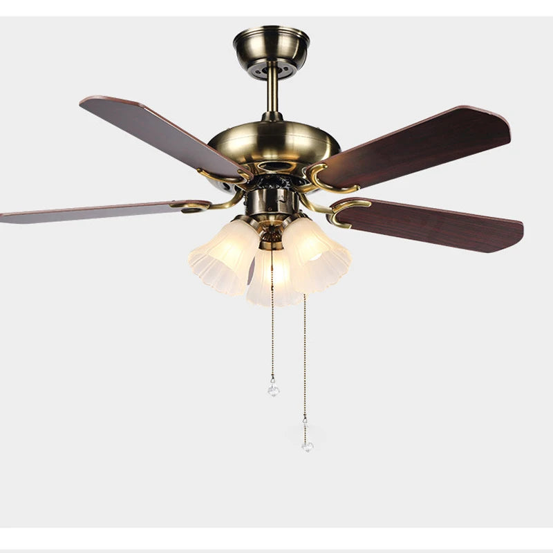 ventilateur doré classique lumières controle télécommande ampoules led motifs floraux contemporain