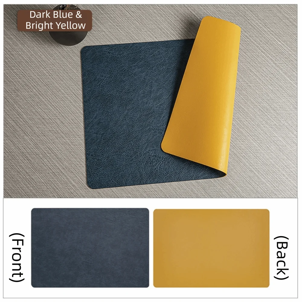 tapis table simili cuir moderne marron noir bleu foncé jaune vif antidérapant cuisine salle