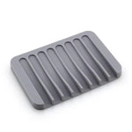 support savon silicone rayures horizontales gris bleu clair moderne salle bain égouttoir antidérapant