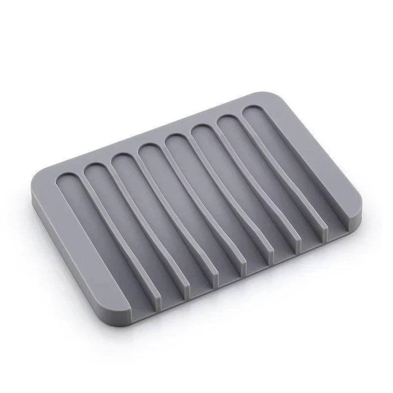 support savon silicone rayures horizontales gris bleu clair moderne salle bain égouttoir antidérapant