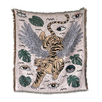 couverture pique nique tigre moderne motif monstera coton gris orange noir vert