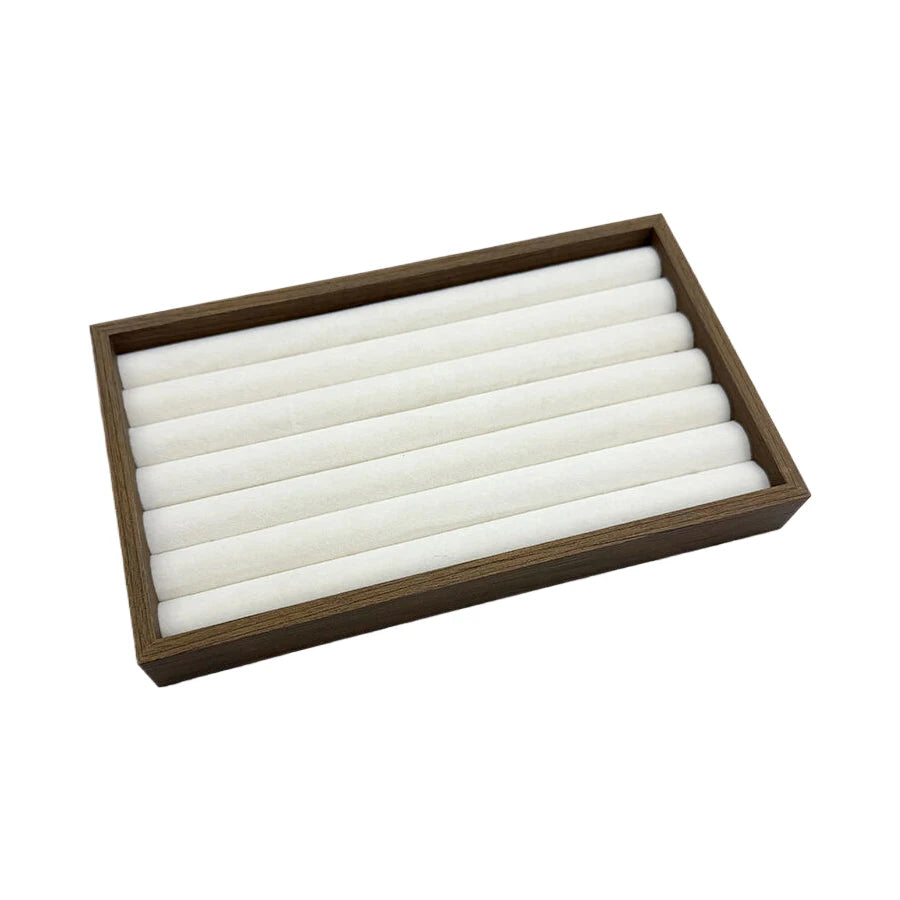boîtes bijoux velours blanc bois marron clair moderne minimaliste rangement colliers bagues boucles d'oreilles