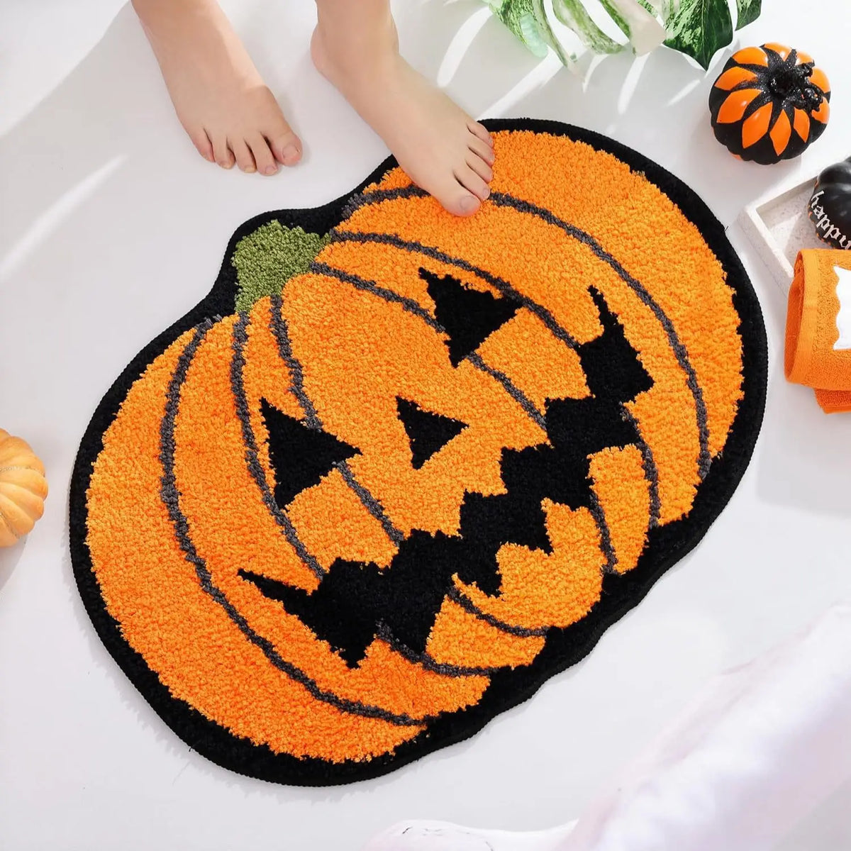 tapis halloween citrouille fantôme crâne toile d'araignée orange noir blanc maison fantaisie extérieur prière