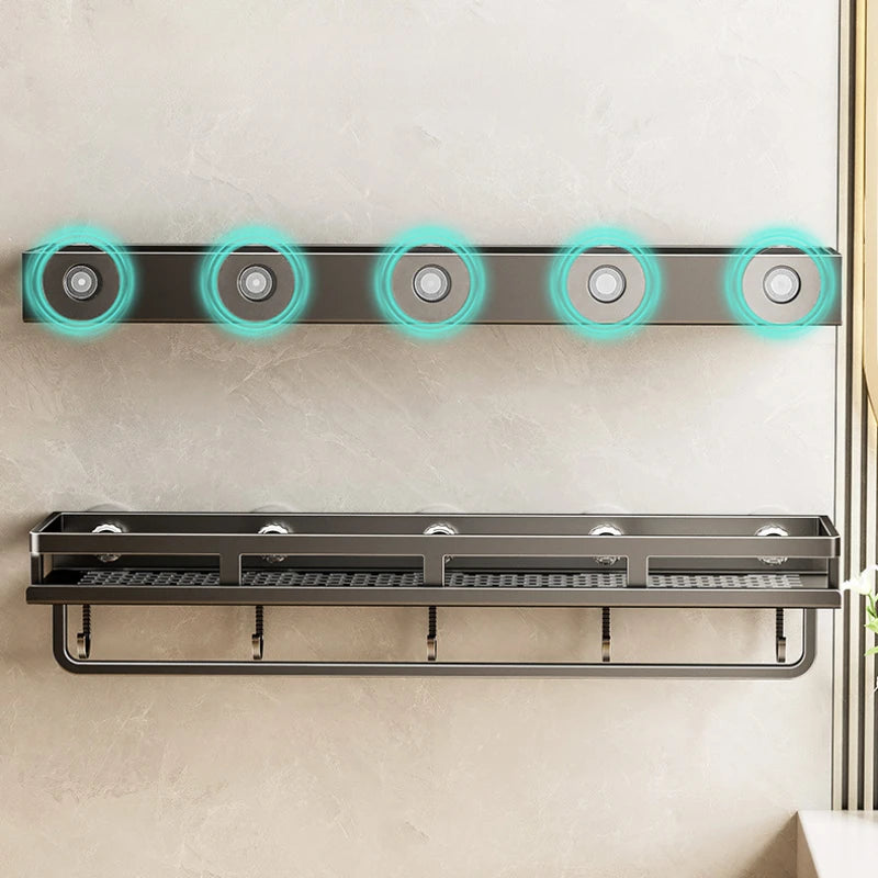étagère murale adhésive noir acier inoxydable salle bain moderne clips magnétiques rangement douche