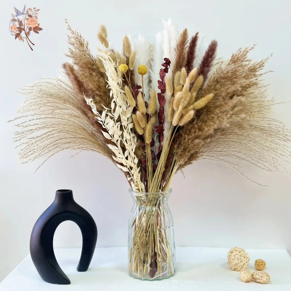 bouquet fleurs séchées pampas naturelles décoration maison anniversaire mariage rouges rustiques