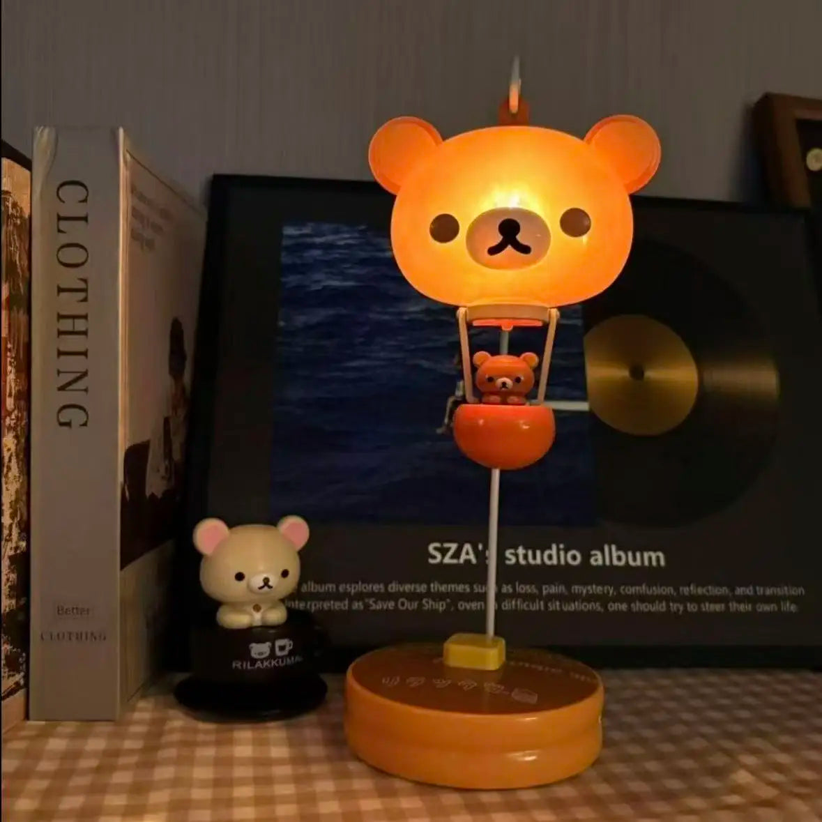 lampe table ours kawaii enfantine résine led orange marron blanc décorative chambre