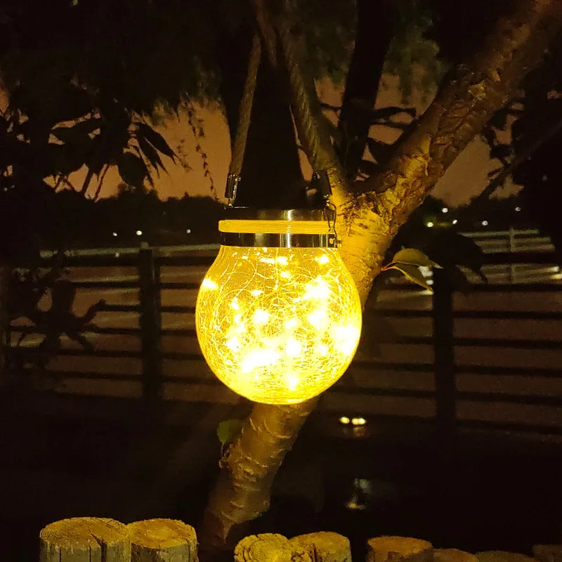 lampe solaire verre craquelé 20led transparente moderne décoration jardinextérieur autonomepanneau
