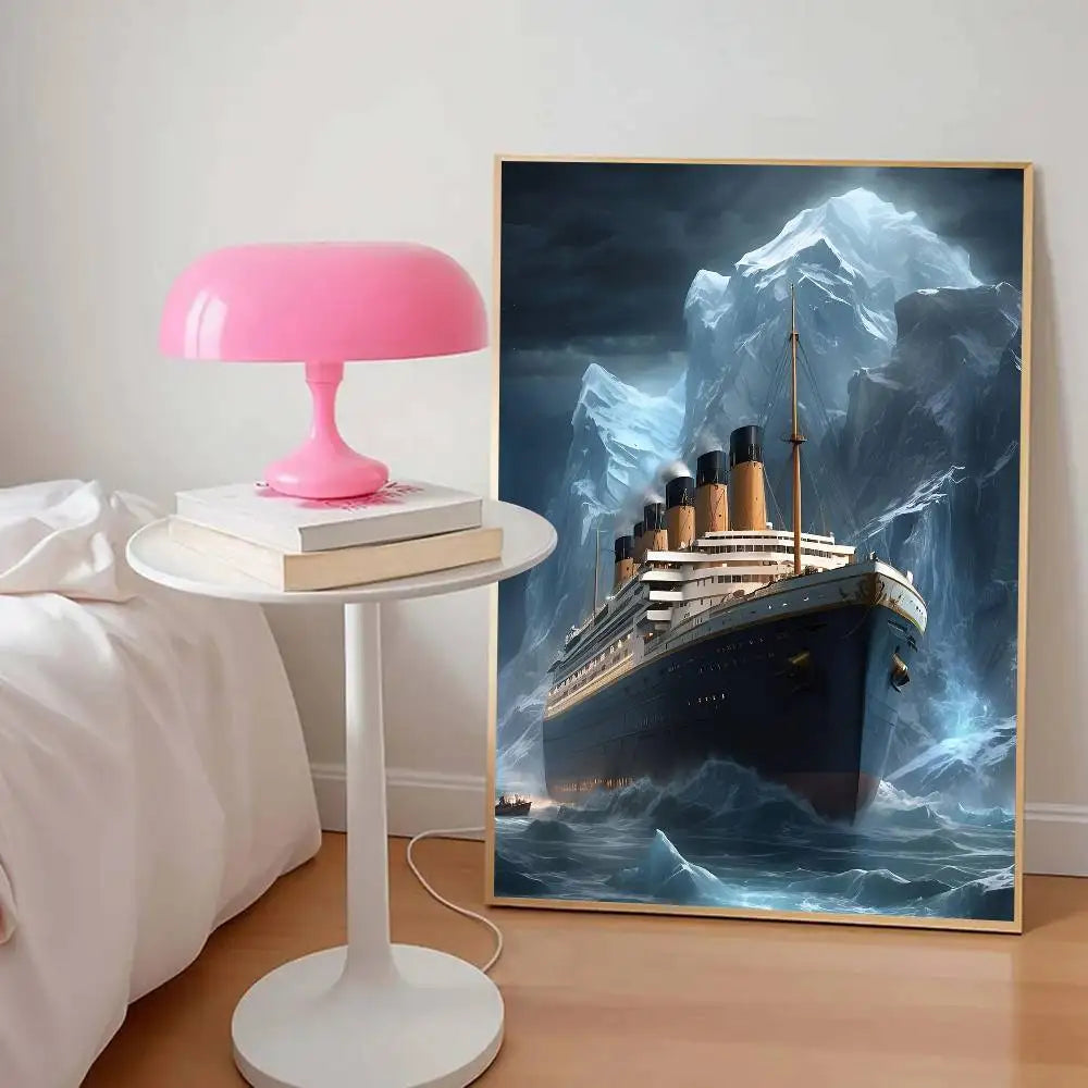 affiches murales titanic bleu noir blanc impressionnistes nuit lumière glace vague cadres