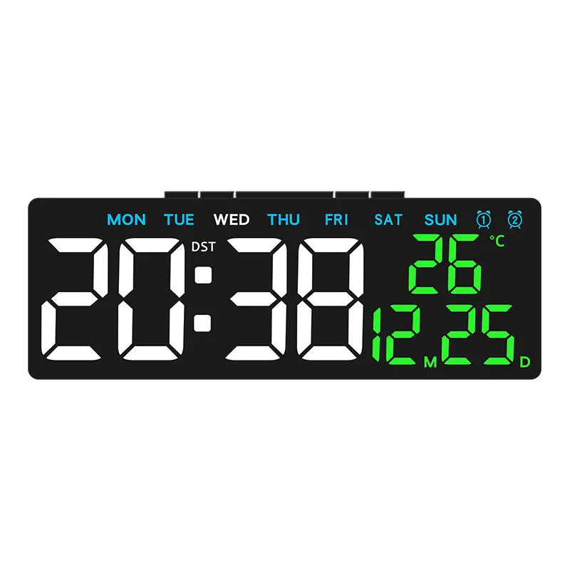 Horloge numérique LED affichage temps jour date température noir blanc vert bleu.orange moderne