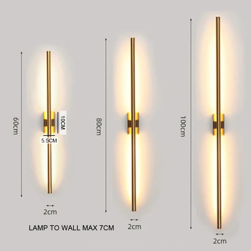 Lampes murales modernes or noires LED éclairage quotidien 60cm 80cm 100cm