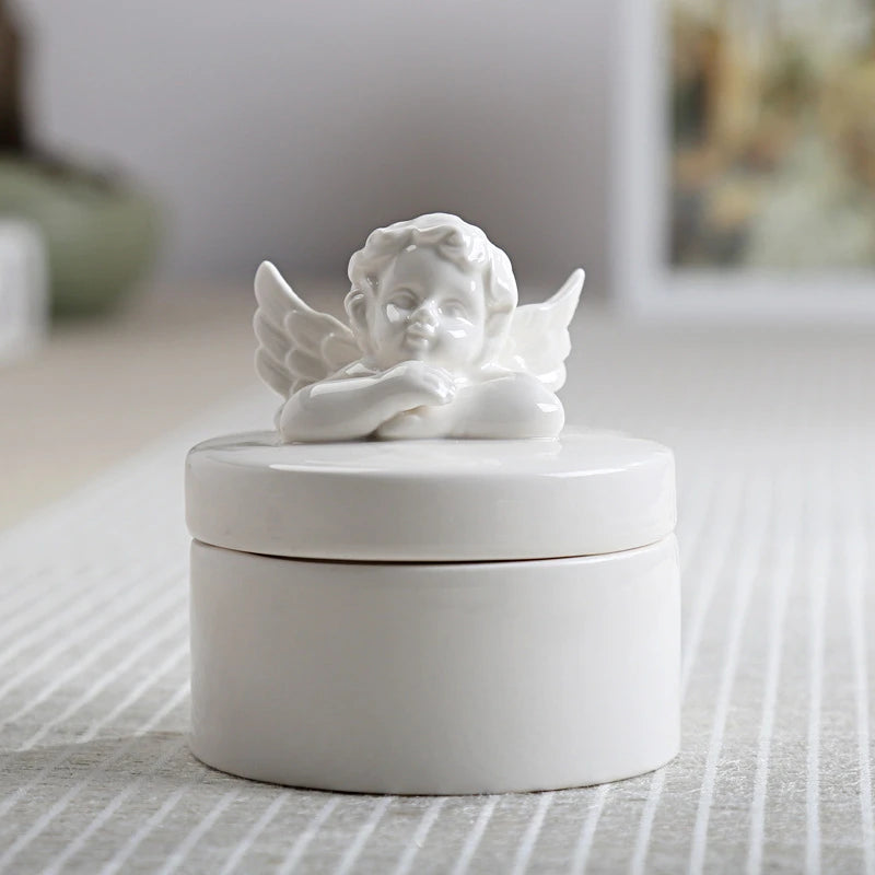 boîtes bijoux rondes céramique blanc anges papillons classiques rangement maison