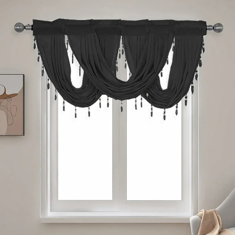 rideau fenêtre jacquard floral velours semi transparent élégant franges décoratives tringle rideau