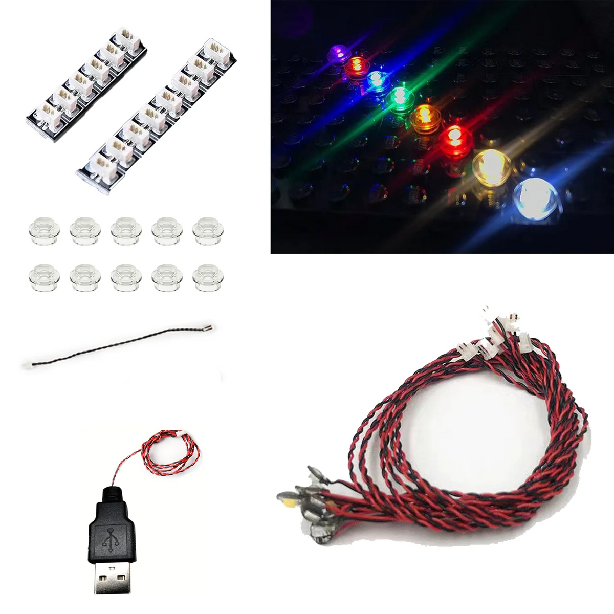 blocs construction lumineux blanc bleu vert rouge adhésif flash slow éclairage usb compatible moderne