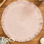 tapis table rustique boho chic spirale tissu franges beige rose bleu marine