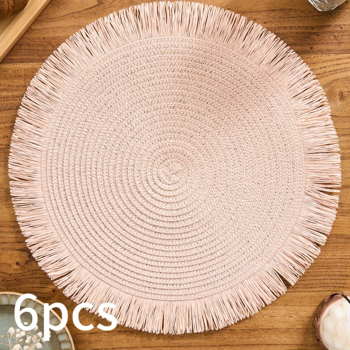 tapis table rustique boho chic spirale tissu franges beige rose bleu marine