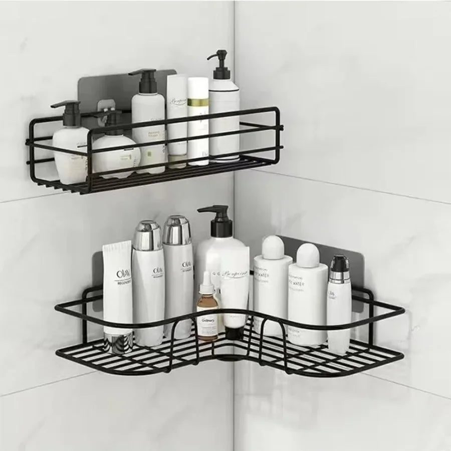 étagère salle bain moderne adhésive métal grille noir produits toilette rangement chambre