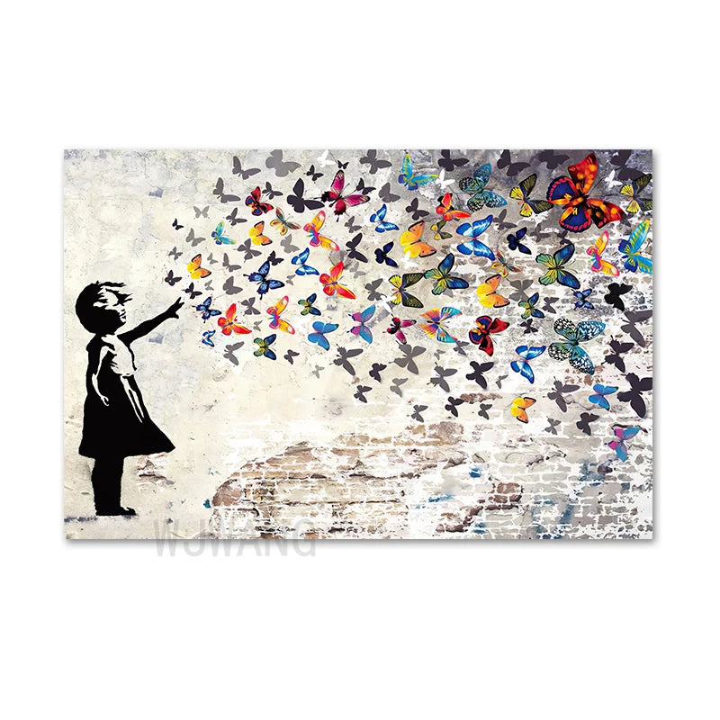 tableau abstrait enfant papillons colorés moderne sans cadre chambre salon chambre enfant