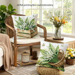 taies d'oreiller fleurs blanches rustiques lit maison panier bois naturel polyester blanc vert beige