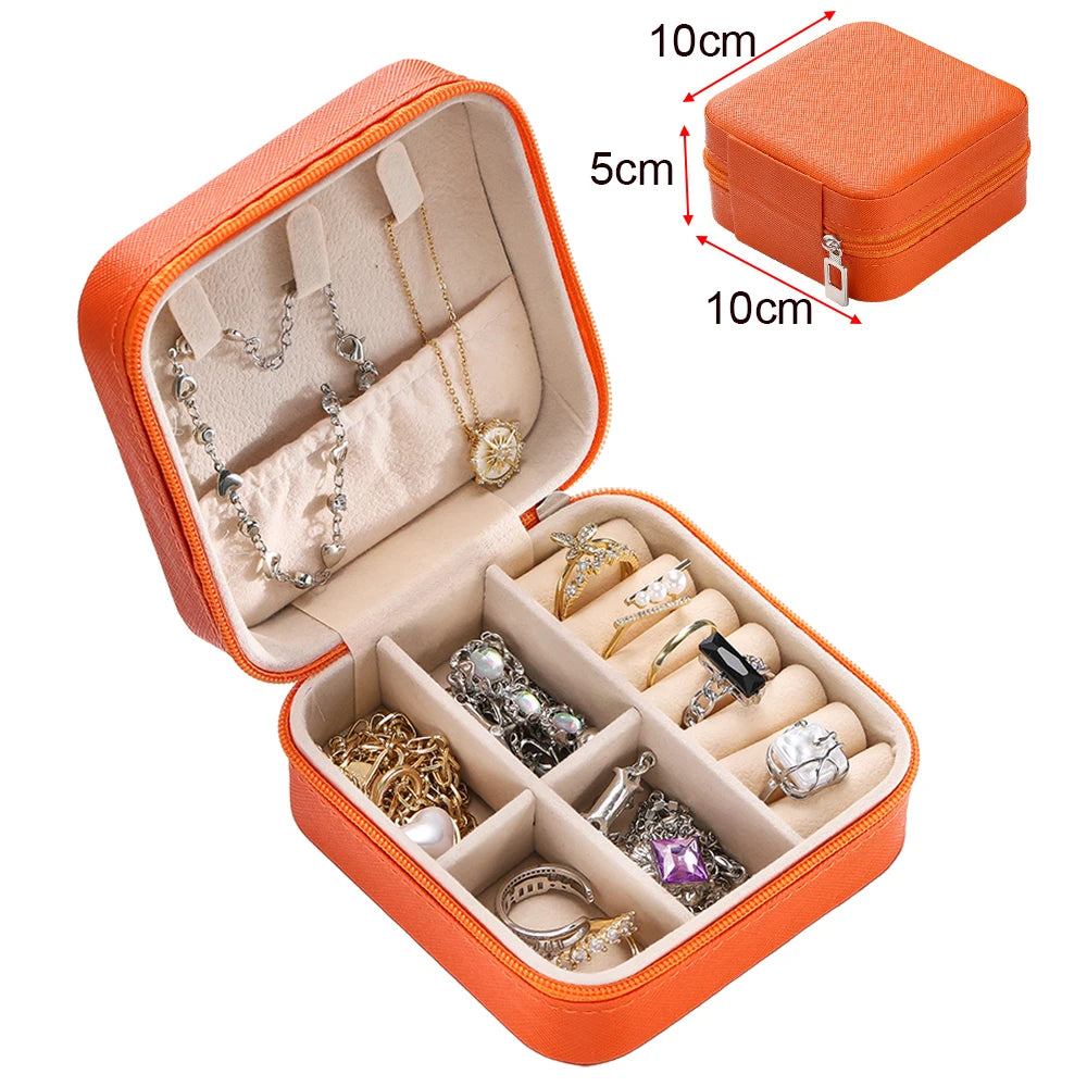 boîte bijoux simili cuir moderne compartiments noir vert rose clair orange fermeture éclair portable