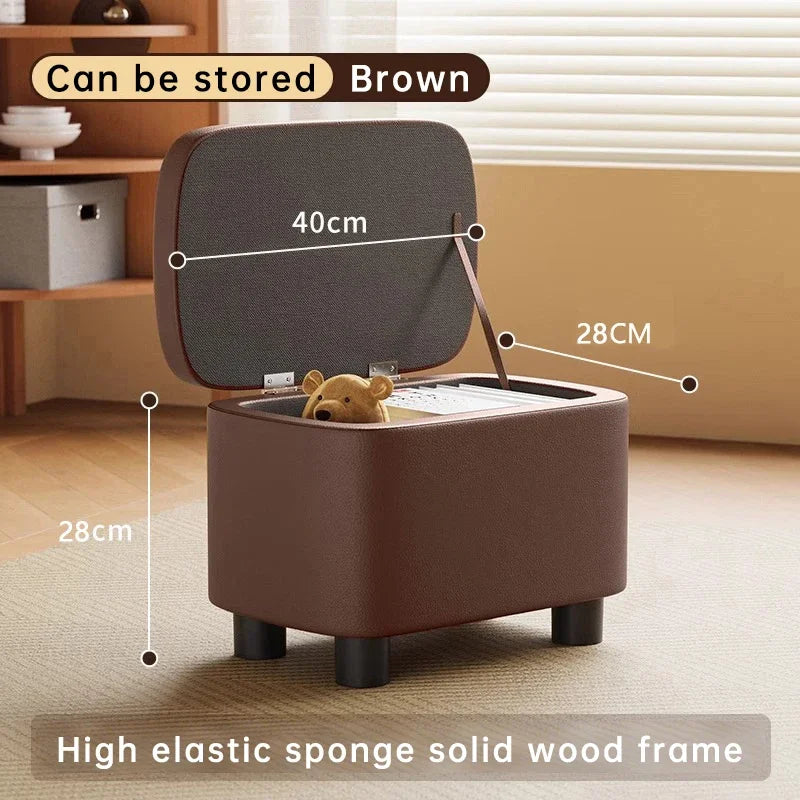 pouf rangement moderne simili cuir marron clair tapis protection pieds simples